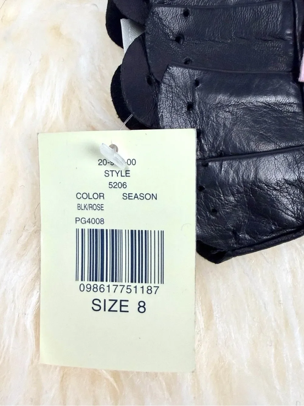 Lord & Taylor Black Leather Gloves Size 8 Pink Trim Bow Scalloped Cuff NWT Vtg